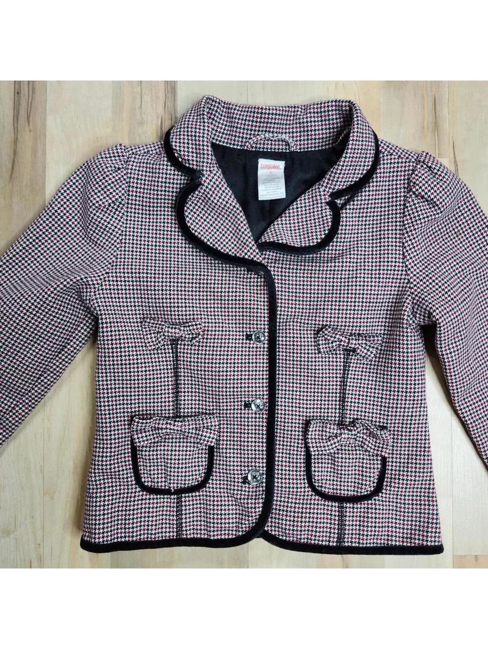 Gymboree Houndstooth Blazer Jacket Bow Pockets Black Trim Girl's Size 6